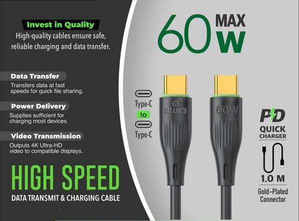 60W Max Super Fast Charging & Sync Data Type-C to Type-C Charging Cable 1 Meter - 1