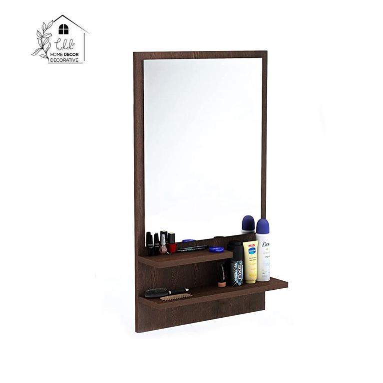 Elegant D.I.Y Wood Wall Mount Dressing Table Mirror with Shelves & Hooks - 2