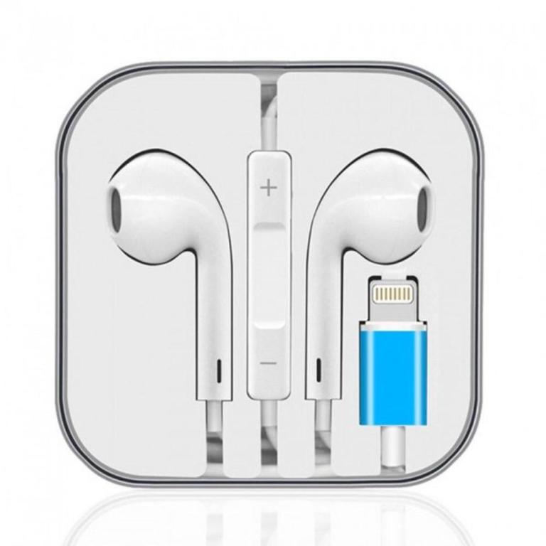 IOS 100% Original Wired Woofer Handsfree with Lightning Connector for iPhone 7 to 13 Pro Max, High Bass Sound, In-Ear with Mic, White - 1