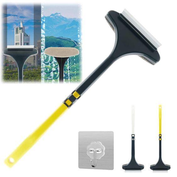 Window Net Screen Cleaner Brush with Long Handle – 2-in-1 Soft Bristle and Rubber Blade Cleaning Tool for Mesh, Glass, Windows, Doors, and AC Vents – Easy Dust & Dirt Removal for Home Use - 1