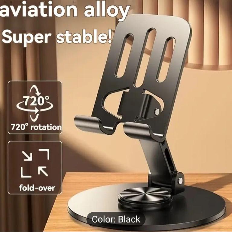 Metal Body Tablet Holder with 360° Rotation for Mobile Devices - Universal Stand for Desk Use - 1