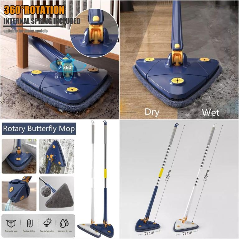 Twist n Squeeze Triangle Shape Extendable Microfiber Mop For Floor | Adjustable Triangular Cleaning Mop Twisting 360° Rotating - 7