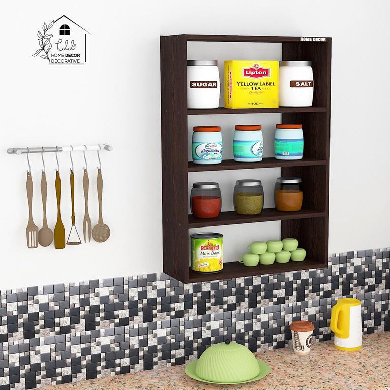 Elegant Kitchen Display Storage Rack Shelf Classic Walnut Engineered Wood Open Book Shelf DIY (Do-It-Yourself) Finish Color - Dark Brown by Home Décor Decorative - 1