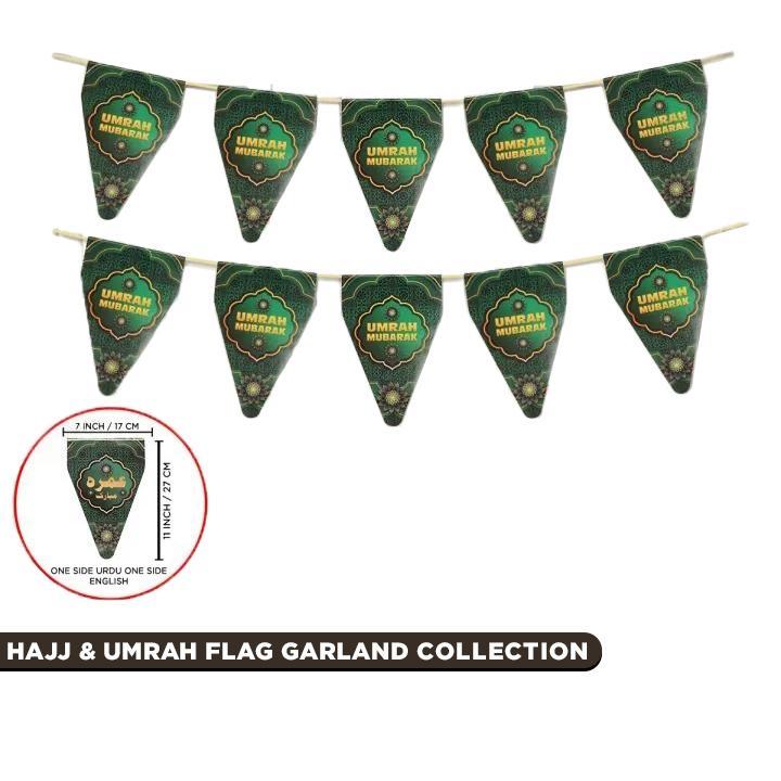 Umrah Mubarak Green Triangle Flag Banner