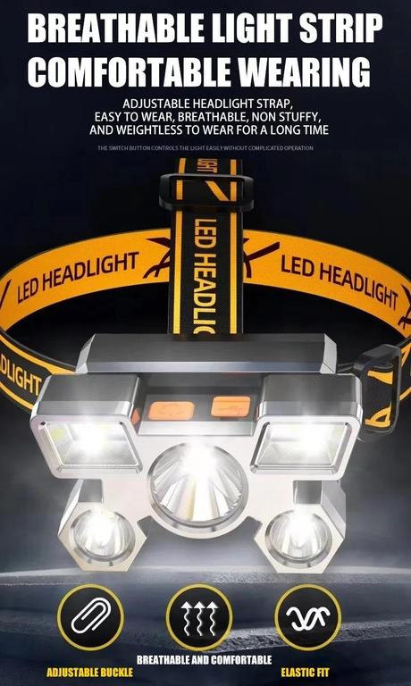 "Rechargeable 5-LED Headlamp | Super Bright USB Charging Head Torch with Built-in 18650 Battery, 3 Light Modes & Waterproof Design" - 12