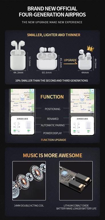 AirPods Pro 4 Mini with Touch Sensor Control - Wireless Bluetooth Earbuds 4th Gen for Sports and Gaming - 1