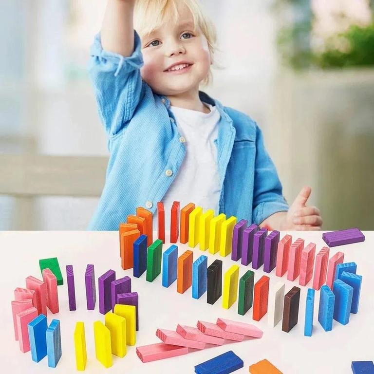 Multi-Color Wooden Domino Blocks Set for Kids - 7