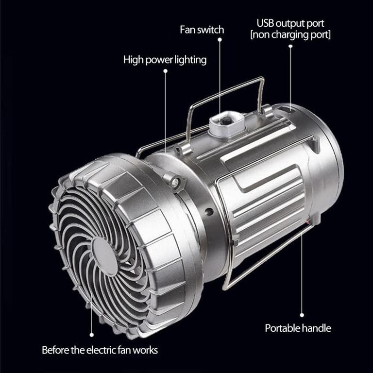 Multi-Function Portable LED Camping Lantern with Fan and Solar Charging – 6 in 1 - 2