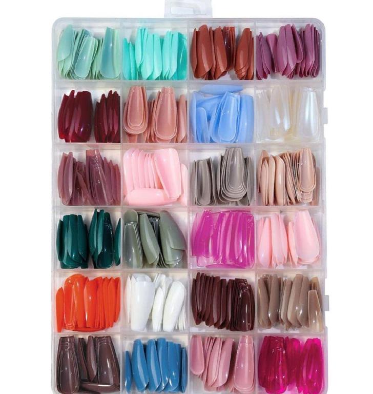 Coffin shape nails in vibrant colors