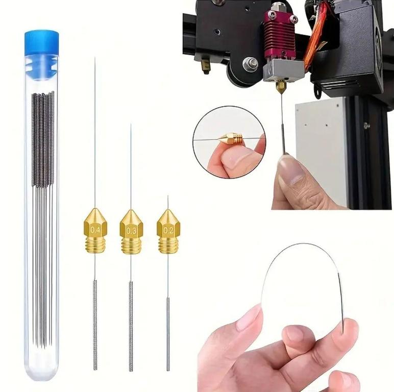 Stainless Steel 3D Printer Nozzle Cleaning Kit with Needles: Sizes 0.2mm to 1.0mm for Hotend Maintenance - Compatible with MK8, MK10, V6, Ender, CR10, and More - 3