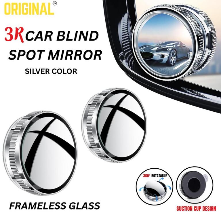 Car Vacuum Adsorption Blind Spot Mirror Suction Cup Design 360° High Quality -SILVER Convex Mirror Design Round -Inner Frameless Movement Mirror. - 1
