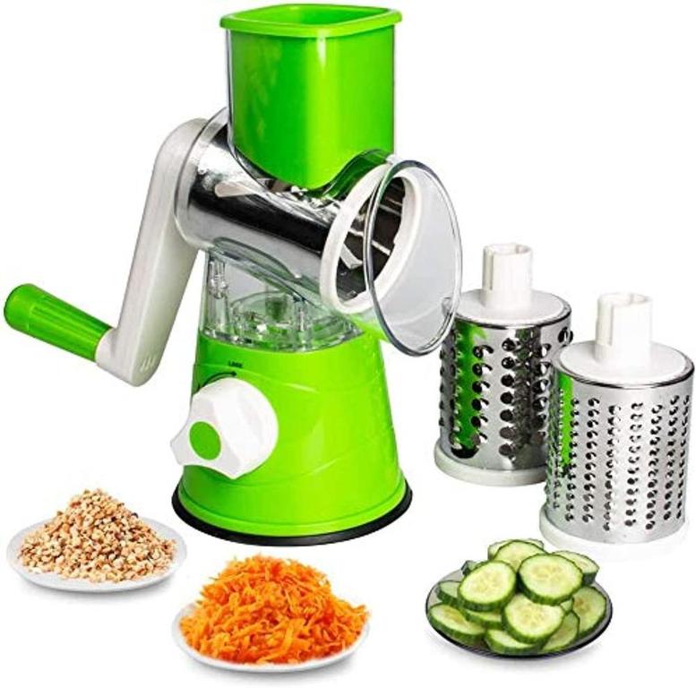 Multifunctional Vegetable Cutter & Slicer, 3 in 1 Rotary Cheese Grater with Handle, Potato Slicer - 1