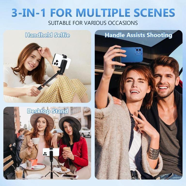 NGUIT Mini Selfie Stick Tripod with 360° Rotation, Foldable Design, and Bluetooth Remote Control - 8