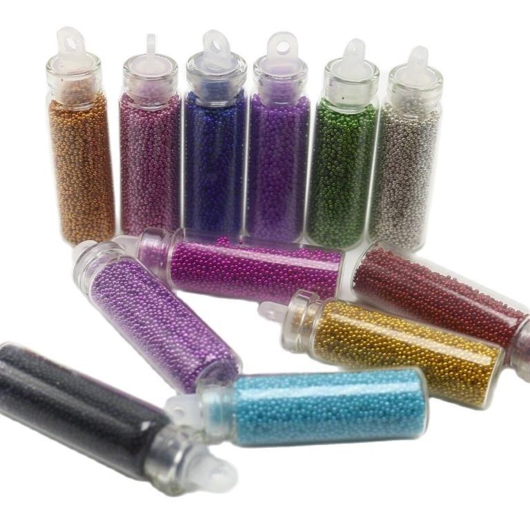 Set of 12 Mini Glass Bottles (10ml) with Caviar Microbeads for Nail Art, Slime, and Craft Decoration – Includes Sparkle Glitter for Resin and Eyeshadow - 5