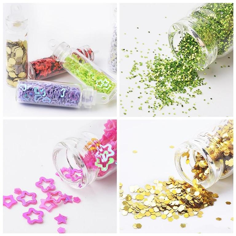Set of 12 Mini Glitter Bottles for Nail Art, Slime, Resin, and DIY Crafting – Includes Caviar Microbeads, Thin Flakes, and Bright Glitter - 2