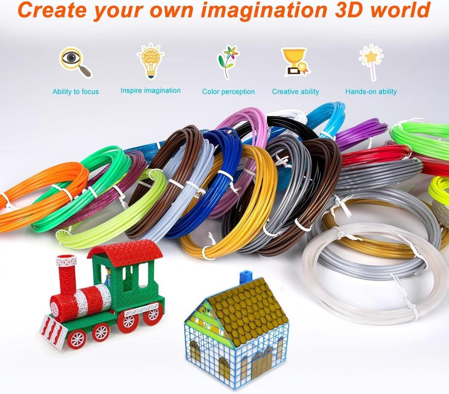 50-Piece Set of 1.75mm PLA and PCL Filaments for 3D Pens - Compatible with V2 and Rechargeable Models - 1