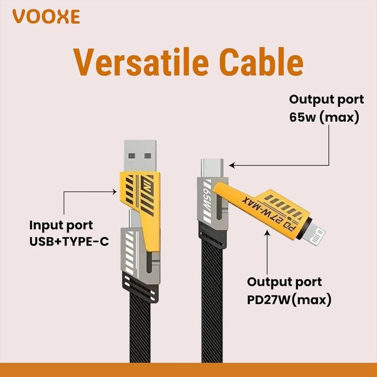 VOOXE 4 in 1 65 W Fast Charging Data Cable Nylon Braided Magnetic A Port To Type C | Iphone-Cable To USB,USB To C Type,USB A To Iphone Cable, Type C to Laptops (Multipurpose) - 1
