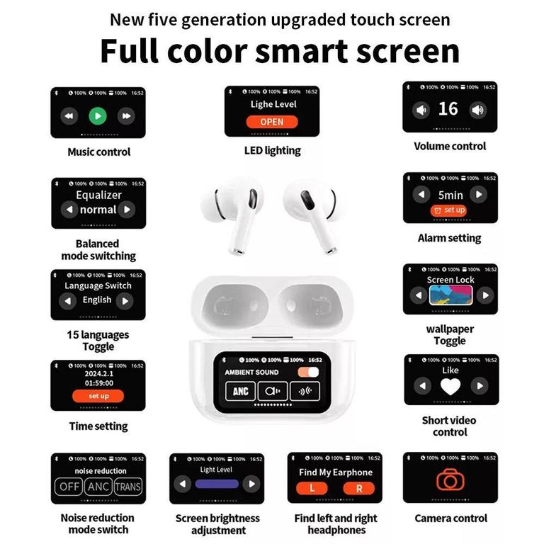A9 PRO Wireless Bluetooth Earbuds with Digital Display, ANC, NC, Wireless Charging, and Touch Control - 2