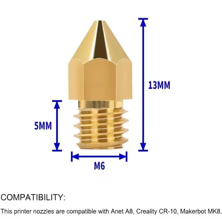 Creality MK8 Brass Nozzles in Various Sizes for Ender and CR Series 3D Printers - 8