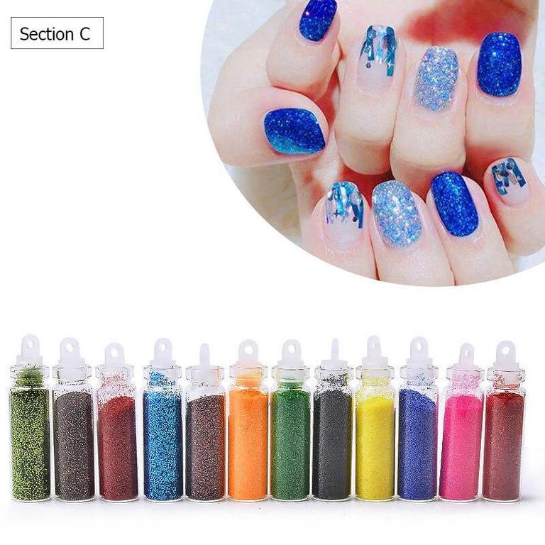 Set of 12 Mini Glitter Bottles for Nail Art, Slime, Resin, and DIY Crafting – Includes Caviar Microbeads, Thin Flakes, and Bright Glitter - 4