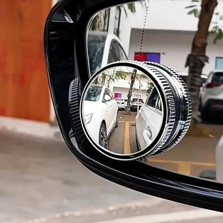 Car Vacuum Adsorption Blind Spot Mirror Suction Cup Design 360° High Quality -SILVER Convex Mirror Design Round -Inner Frameless Movement Mirror. - 3