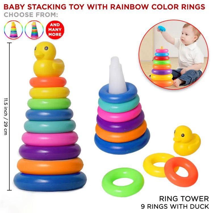 Rainbow Stacking Stack Up Colorful Ring Tower For Early Learning Central Educational Toy Multicolor - 1