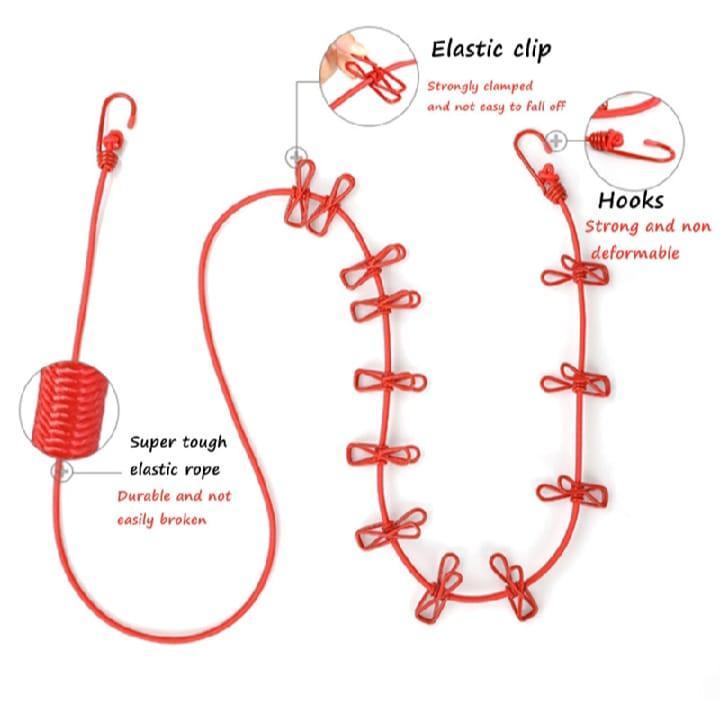 Portable Clothes Drying Rope with 12 Clips and 2 Hooks | Retractable Travel Laundry Line for Indoor and Outdoor Use - 5