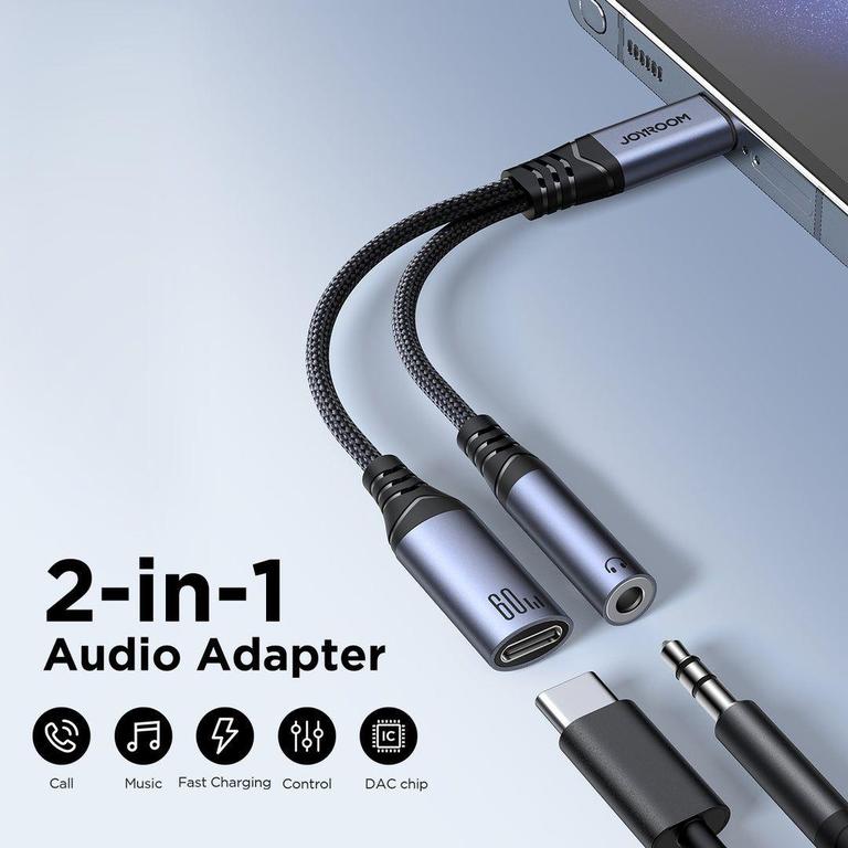 Original Joyroom 2 in 1 Gaming Spliter SY-C02 Audio-Transfer Series 2-in-1 Jack Adapter Audio Connector 3.5mm (Type-C to 3.5mm+Type-C) Converter All Type C Mobile Sported For Samsung,Oneplus, Xiaomi, Iphone, Oppo, Vivo, Infinix, - 4