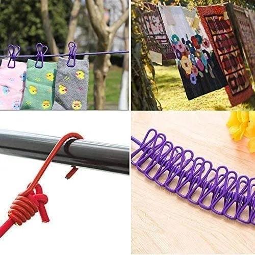 Portable Clothesline with 12 Clips and 2 Hooks for Travel and Drying - 2