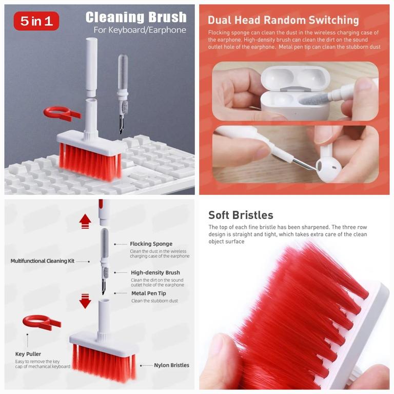 Multi-Purpose 5-in-1 Cleaning Brush for Keyboards, AirPods, and Small Electronic Devices - 3