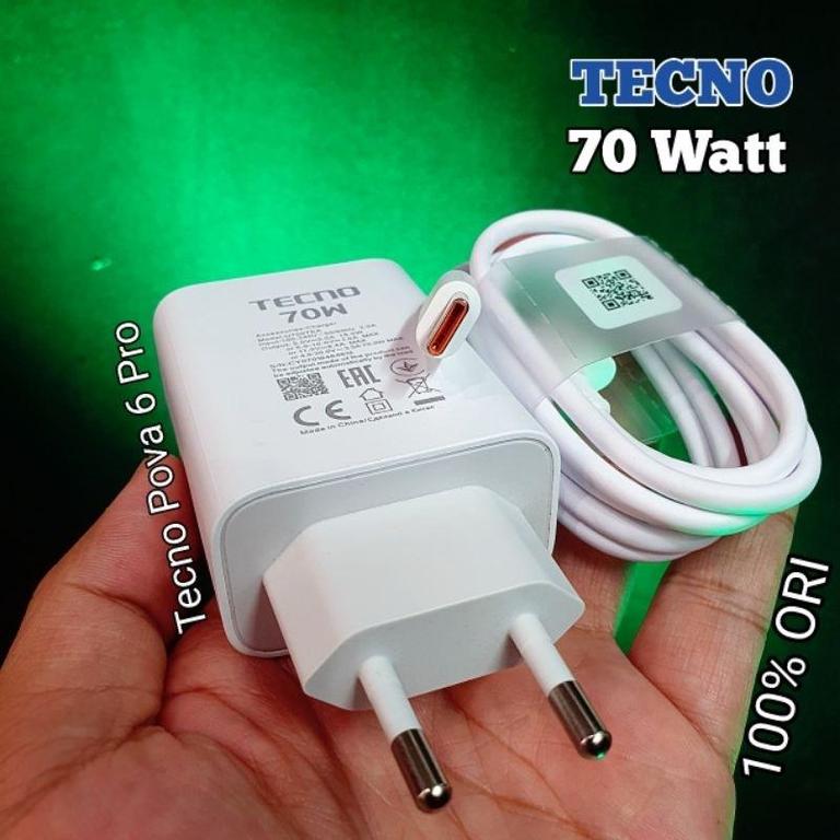 TECNO Fast Charger 70W/45W/33W/18W for TECNO Smartphones with Cable - Compatible with Camon Series, POVA, and Spark - 5