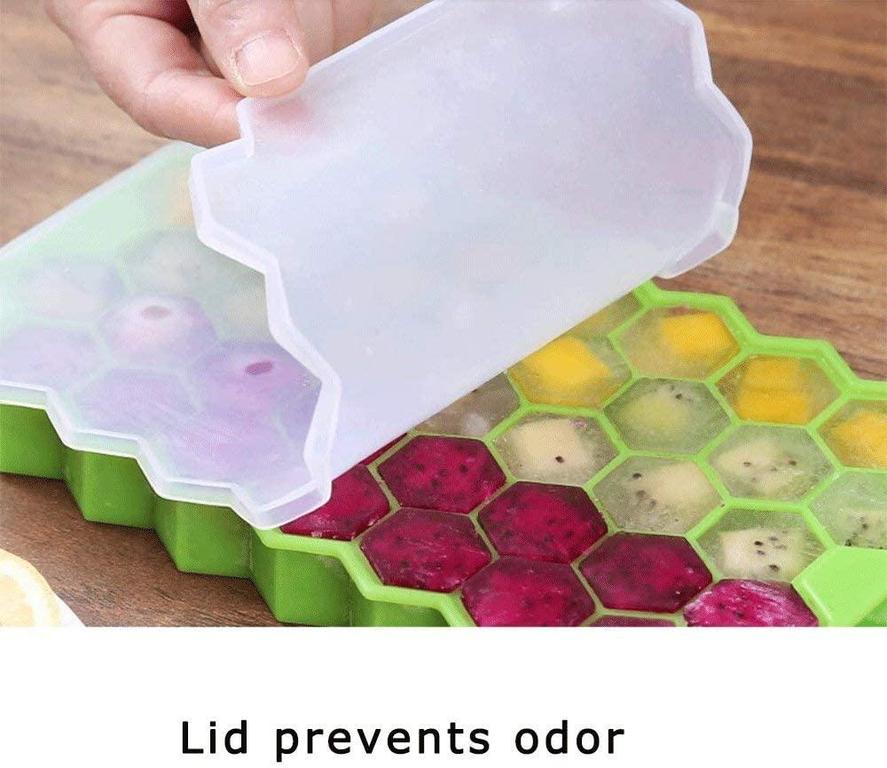 Reusable Silicone Ice Cube Tray with Lids - Honeycomb Design with 37 Holes - 6