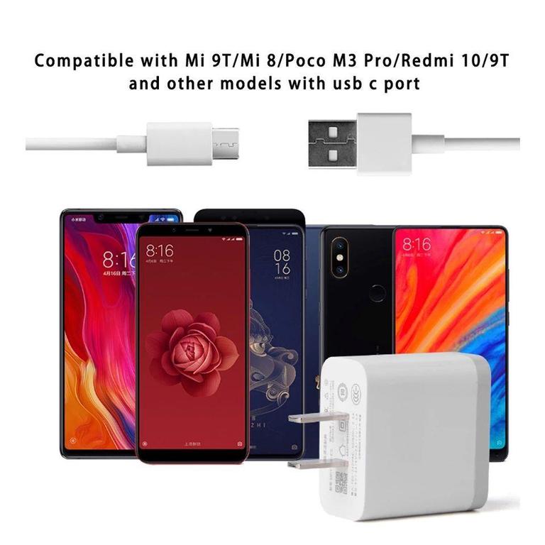 XIAOMI 18W US Fast Charger with Quick Charging Adapter and TYPE C Cable for Mi 9, 8, SE, 6, 5, 9T, A1, A2, Mix F1, Redmi Note 7, 8, K20 Pro - 2