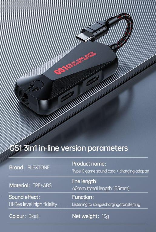 Original PLEXTONE GS1 3in1 Dual type c 3.5MM Jack  adapter tablet suitable for Apple 16 Pro Max , 15 Pro Max iPad Pro/mini 6/M4, M3, M2,M1 Compatible All Android Type C Mobile ,For Samsung, infinix, Tecno, Oppo, Vivo , Realme, - 5