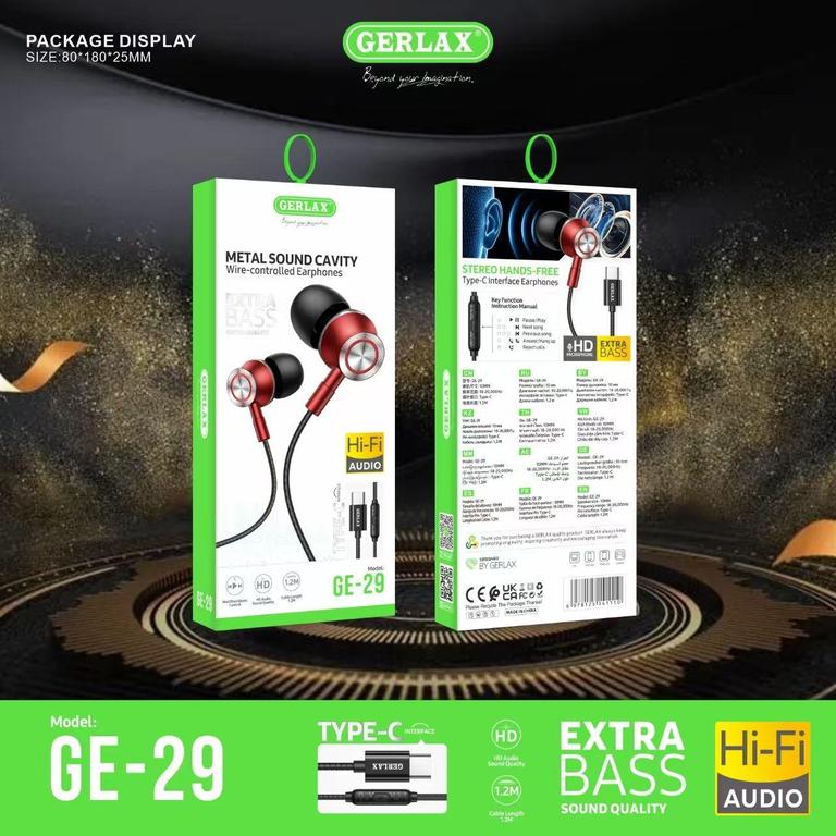 Gerlax Type C Handsfree - In-Ear Headset Headphones with Built-in Microphone, Dual Driver Earbuds, USB-C Compatible with iPhone 15, Samsung, OnePlus, Redmi, Oppo, Huawei - 2