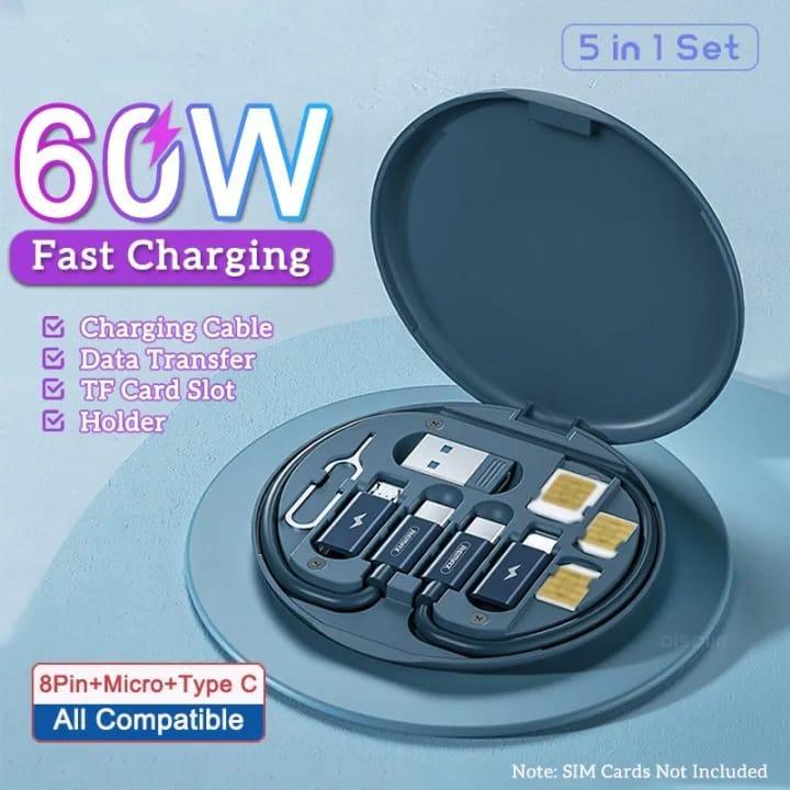 Data Cable – 60W Data Cable Set – Multifunction Fast Charging Kit with USB-C, Lightning, Micro USB & Adapters | Portable Travel Cable Organizer | High-Speed Data Transfer & Universal Compatibility for Smartphones, Tablets & Laptops – Storage Case - 4