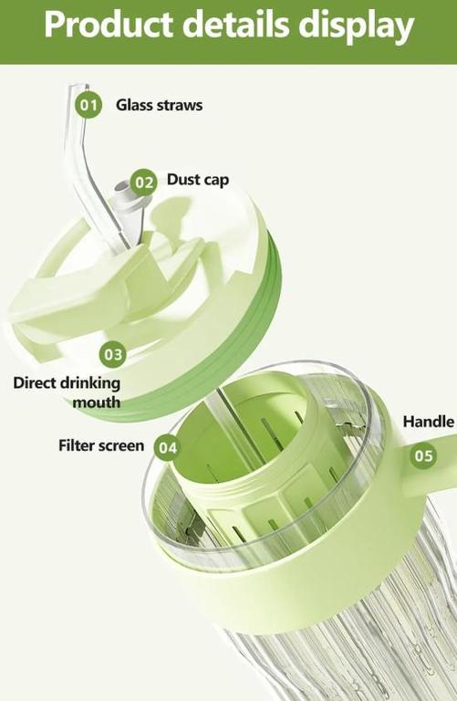580ML Stripe Glass Tumbler with Lid and Straw Drinking Glass Water Bottle Leakproof 2-in-1 Sip and Flip Straw Lid. - 8