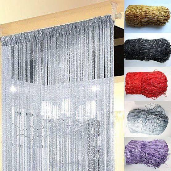 Polyester Decorative String Curtain with Crystal Tassels for Windows and Room Dividers - 1