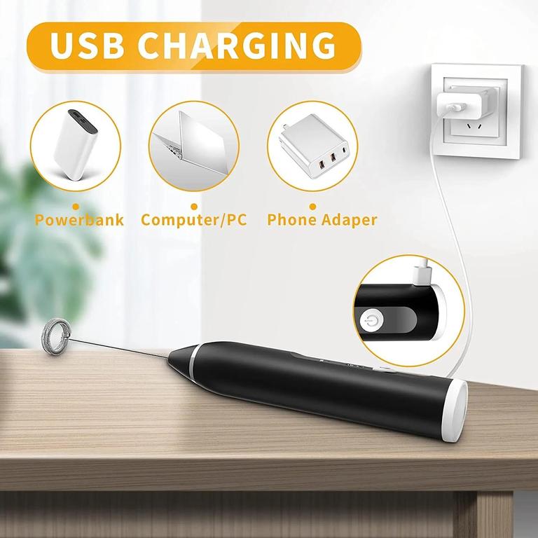 USB Rechargeable Coffee Beater Milk Frother - 3-Speed Handheld Electric Foam Maker with 2 Whisks for Coffee, Cappuccino, Latte, and Eggs - Silver Fox Ecom - 5