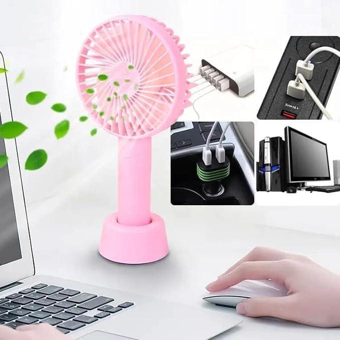 Legacy Deals Mini Handheld Portable Fan - High Velocity Desktop Fan with Base, USB Rechargeable, 3 Speed Settings for Home, Office, School, and Travel - 6