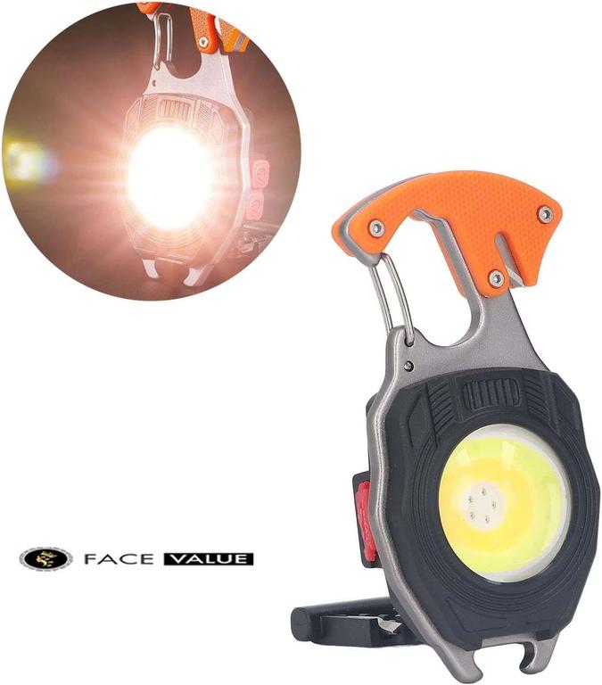 Face Value COB Mini Portable LED Flashlight: 8-in-1 Keychain Light with Bottle Opener, Magnetic Base, and Folding Bracket (800 Lumens, 4 Modes) - 1