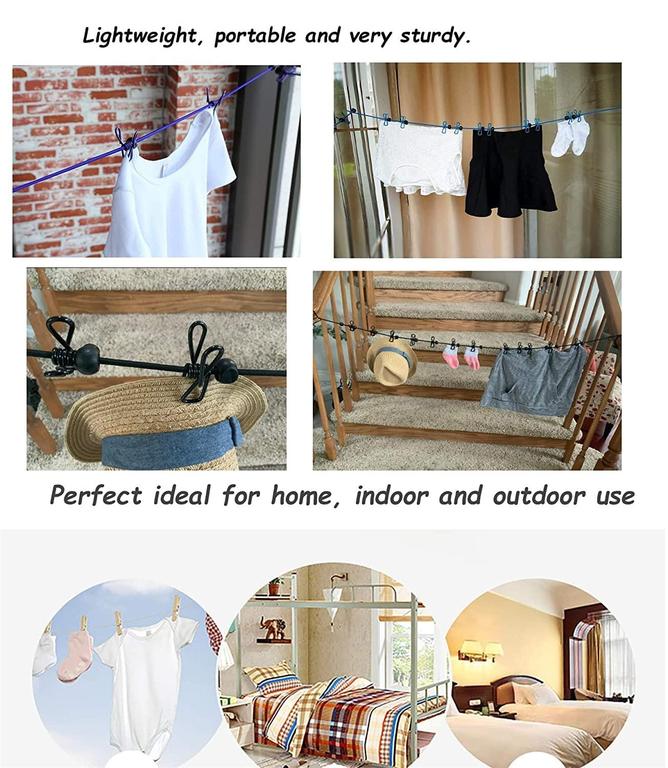 Face Value Portable Clothesline with 12 Clothespins and Windproof Features for Indoor and Outdoor Use - 9