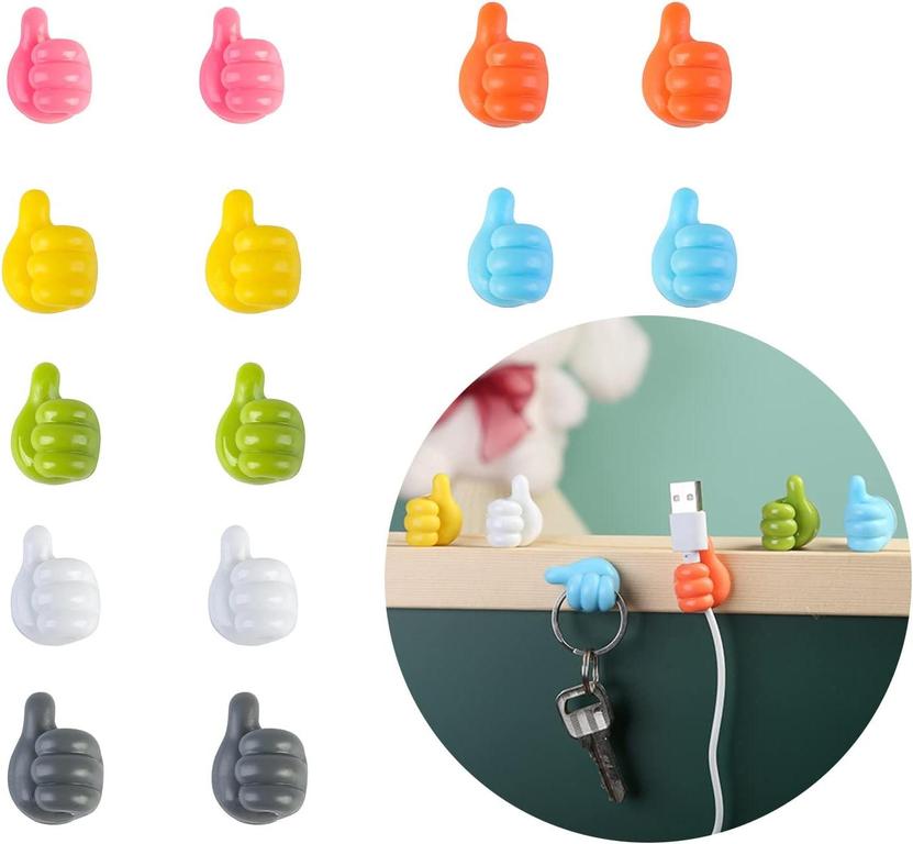 Face Value Silicone Thumb Wall Hooks - Multi-Function Self-Adhesive Cable Organizer and Key Hook Wall Hangers - 2