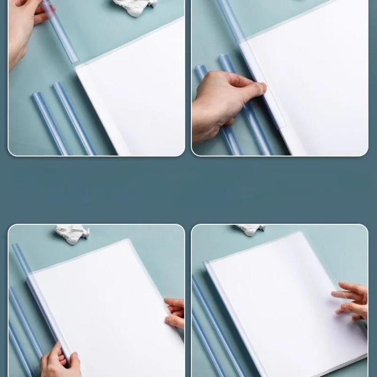 Stick Bar File (Set of 3) A4 Size Transparent PVC Plastic Slide Binder for Reports and Assignments - 6