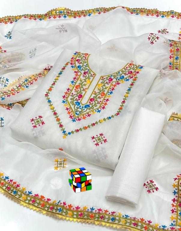 Khaadi Net Front Gala Daman and Embroidery Shirt Khaadi Net 4 Side Border Multi Embroidery & Gotta Lace Dupatta & Kataan Silk Trouser Ashrafi Dress - 3