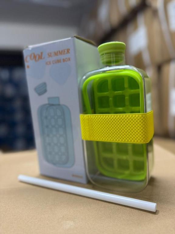 Cool Summer Ice Cube Bottle, Water Ice Bottle Cup Tray Maker, Zero Touch Press Ice Cube Mold With Lid And Bin - 1