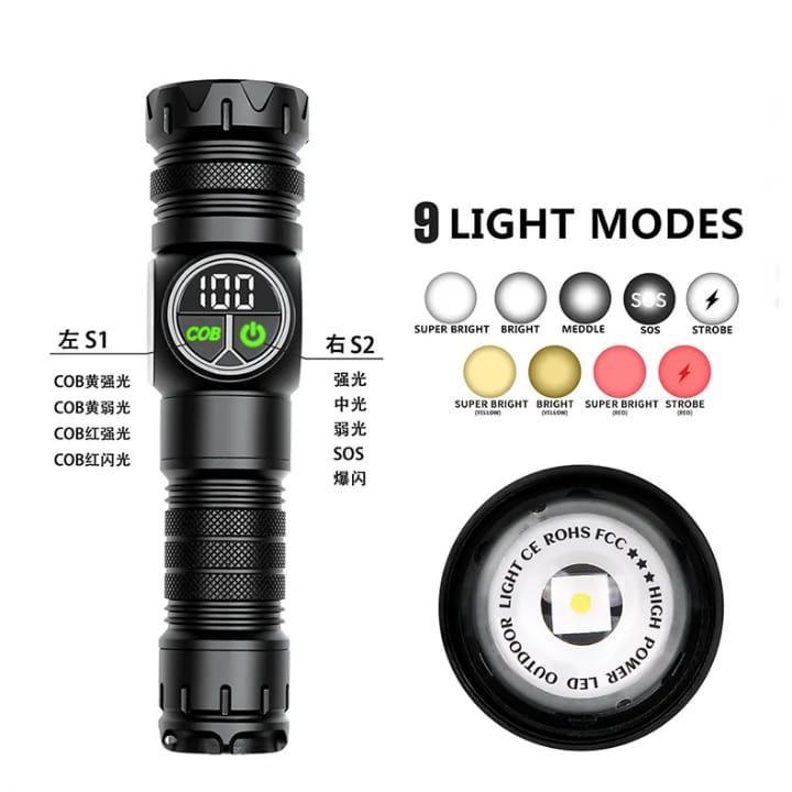 Multi-Mode Rechargeable LED Torch with Battery Indicator | Zoomable Tactical Flashlight with COB Side Light, Strong Beam & Waterproof Build – Perfect for Camping & Everyday Carry" - 17