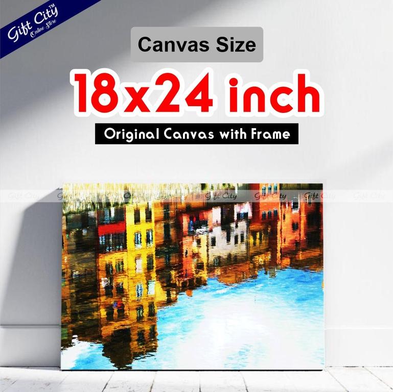 Building Reflection in Water Canvas Painting