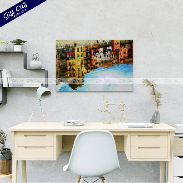 Building Reflection in Water Canvas Painting
