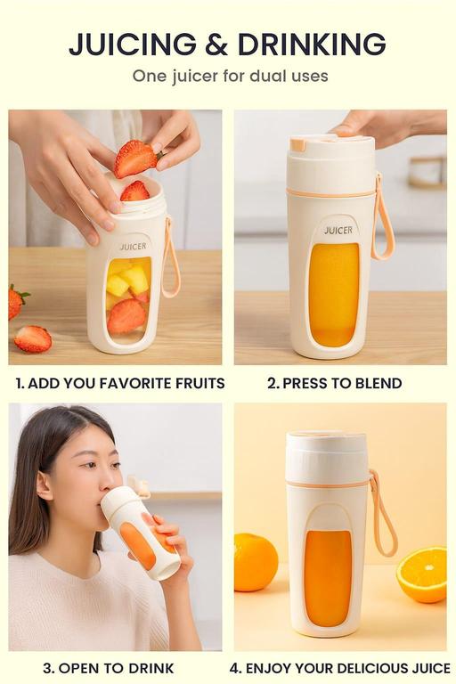 Mini USB Rechargeable Blender Bottle – 2 in 1 Juicer and Drinking Cup for Smoothies, Shakes, and Protein Drinks - 5